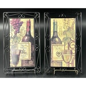 Wine Wall Hangings with Ceramic Tiles and Black Iron Trim Merlot and French 2